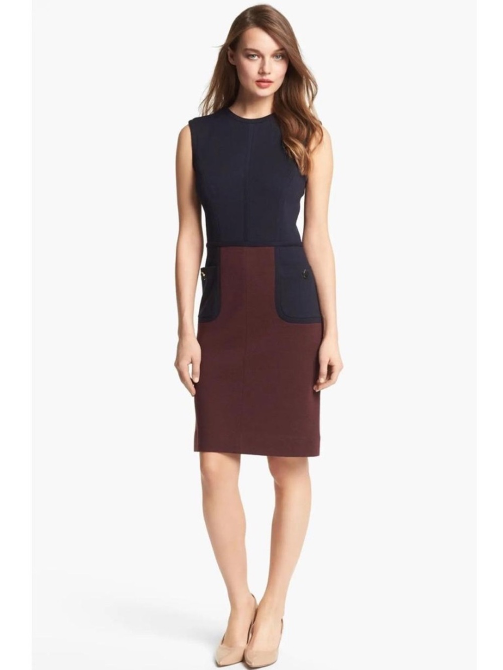 TORY BURCH Brianna Wool Blend Color Block Sleeveless Dress XS